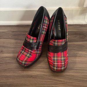 Plaid block heels
